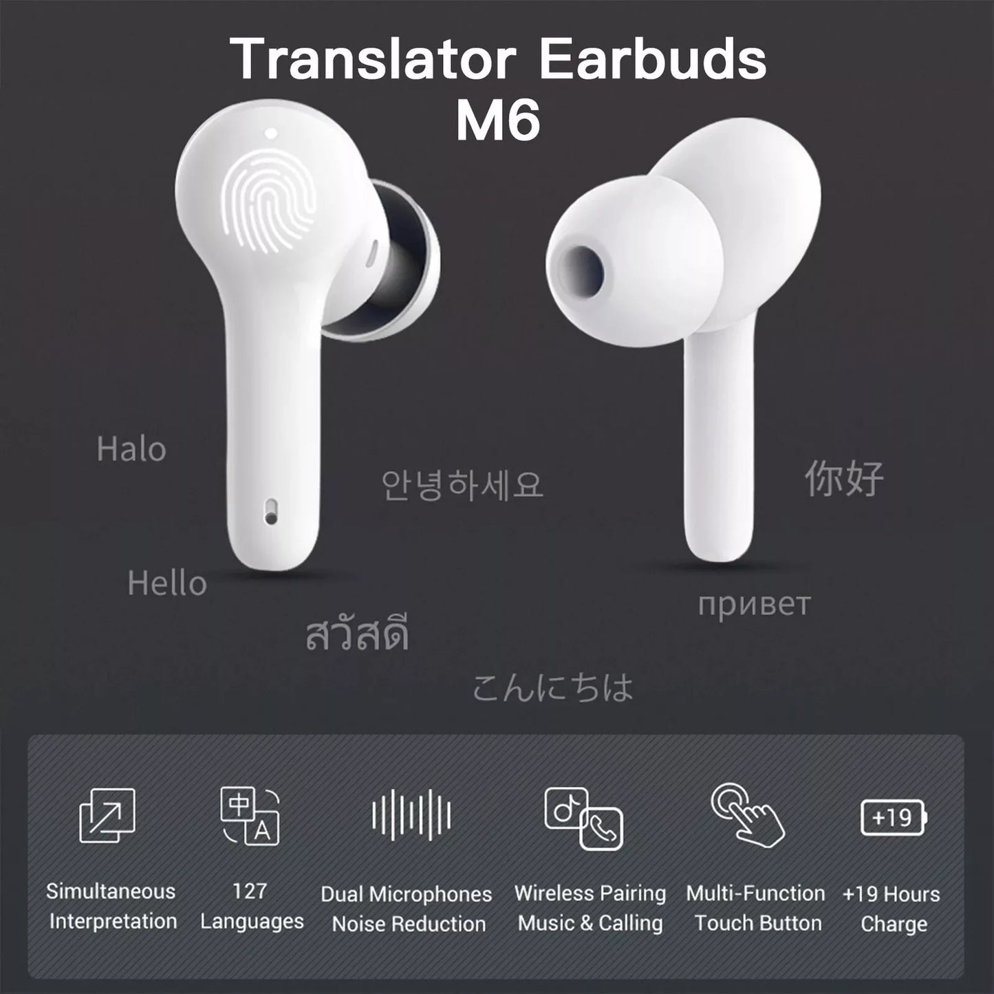 TRANSLATION TWS 5.0 Wireless Earbuds with Real-Time Speech-to-Text Transcription & Translation