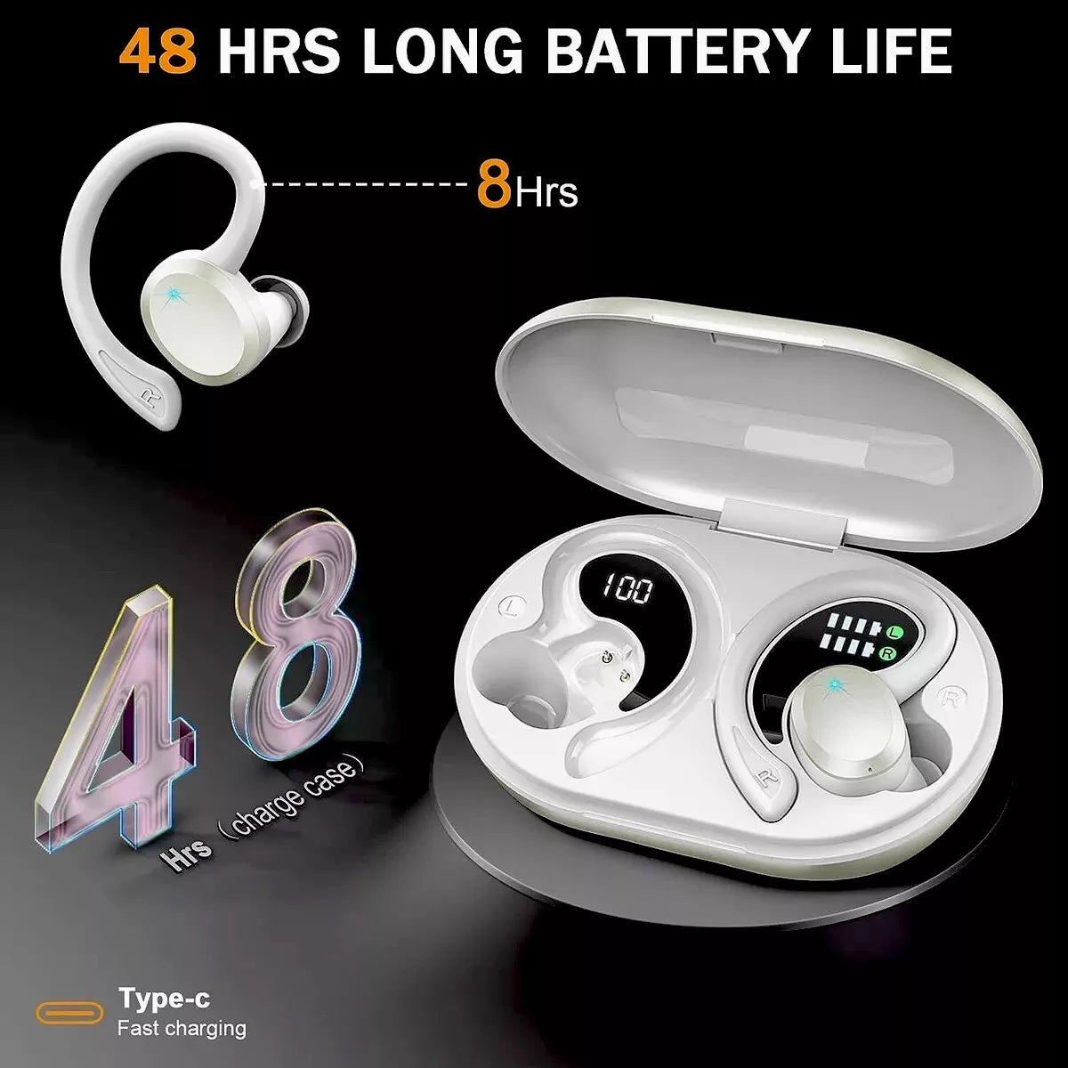 TWS 56hr Sport Earbuds, LED, BT 5.3, Waterproof, Noise Cancelling & Wireless Charging