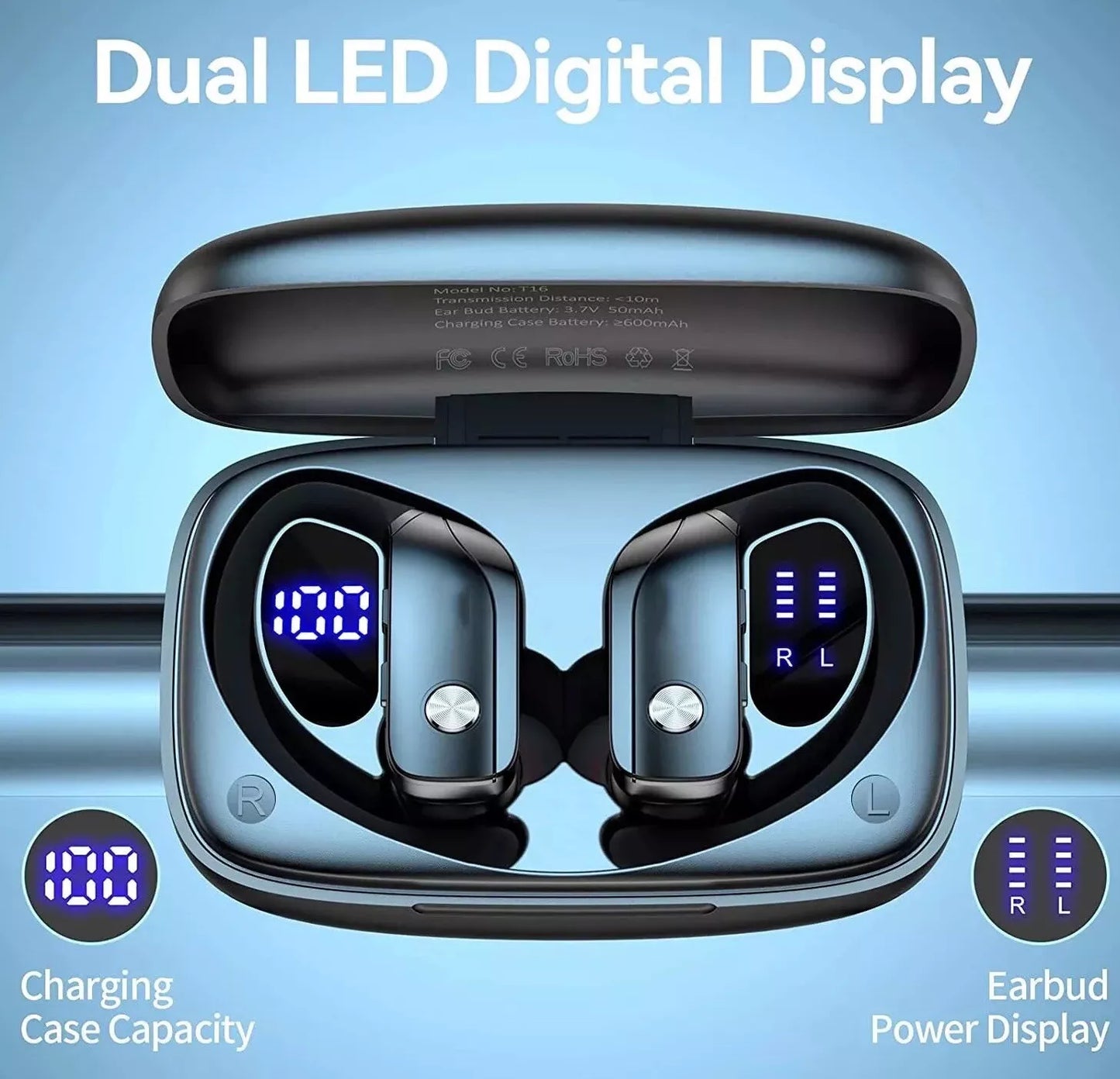 Wireless Earbuds, Bluetooth 5.3, 48hrs, LED Display, IPX8 SPORT