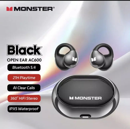 Monster Ear Clip Bluetooth TB 5.4 TWS Earbuds with HD Stereo & AI Noise Canceling