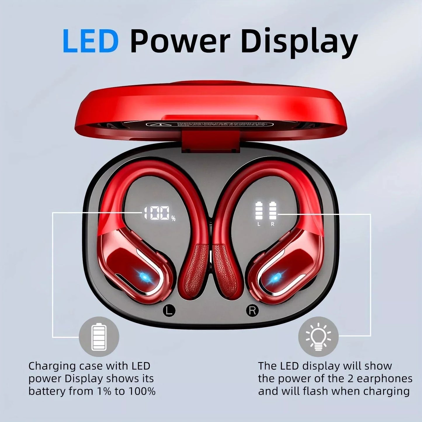 TWS 2024 LED EARBUDS SPORTS 54H, IPX7 Waterproof, V5.3 Wireless noise cancel