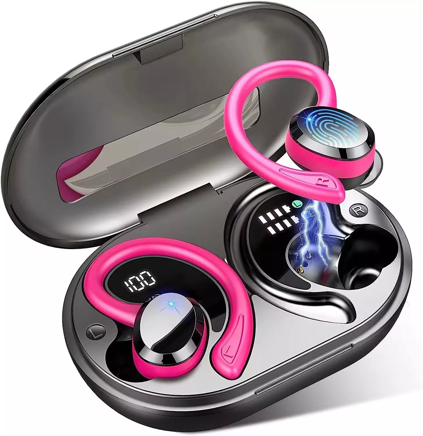 TWS 56hr Sport Earbuds, LED, BT 5.3, Waterproof, Noise Cancelling & Wireless Charging