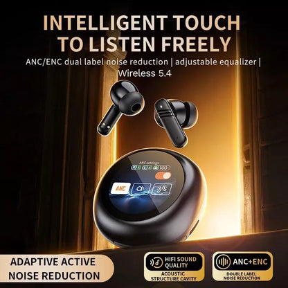 TWS Wireless Earphones, 24h, Round LED Touch, BT V5.4, ANC+ENC, Equalizer, IPX5